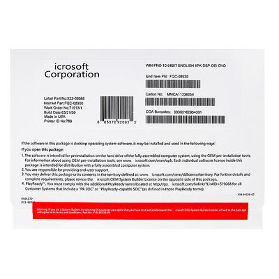 32Bit 64BIT Microsoft Windows 10 Professional OEM DVD Pack Sealed